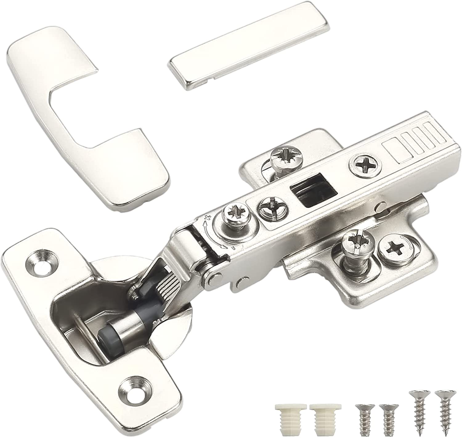 Furniware 2 pcs Soft Close Cabinet Hinge,4D Adjustment(Depth, Side,Height and Closing Speed) Full Overlay Hinges Nickel Plated,Euro and Fixing Screws — image 1