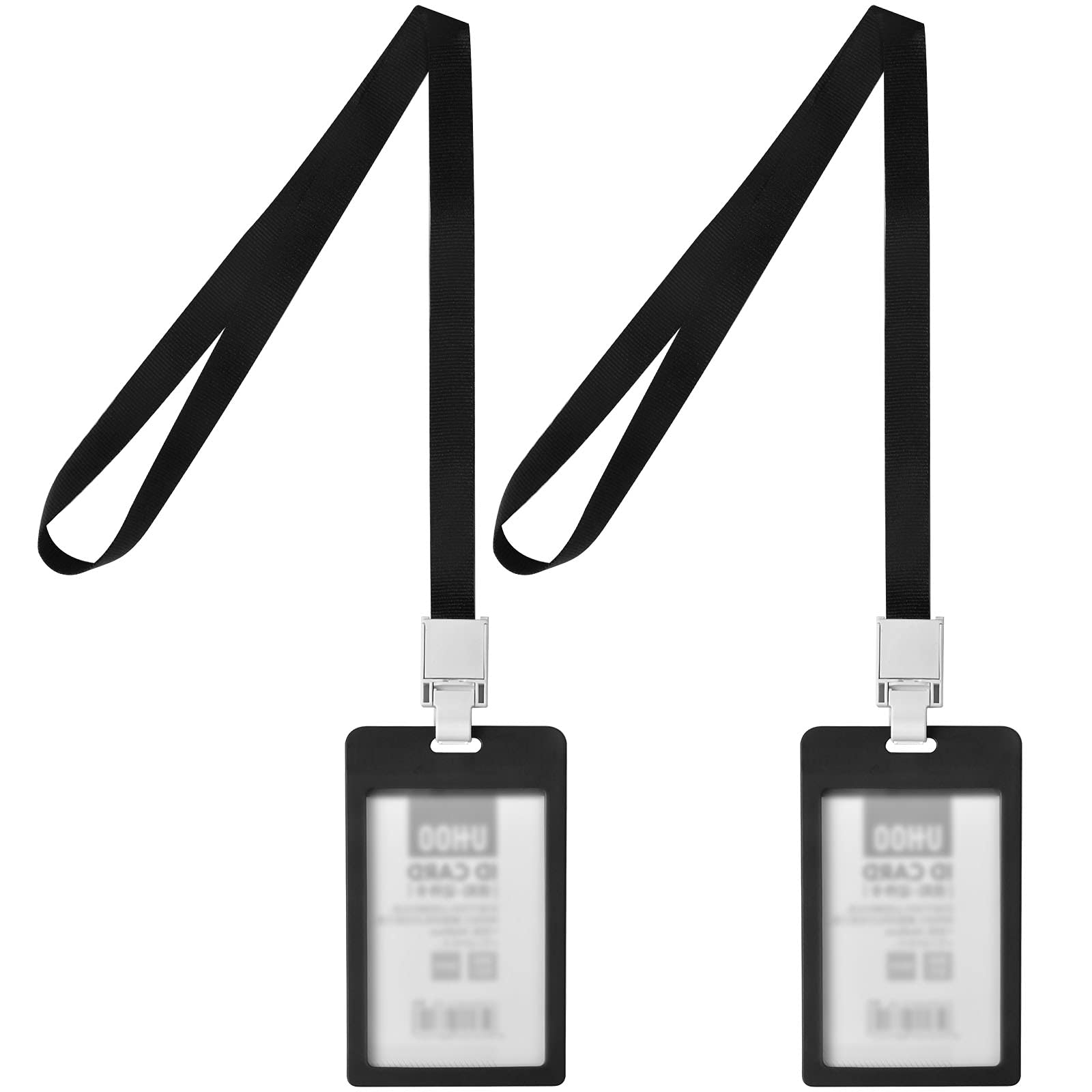 2pcs ID Card Holders ID Badge Holder Card Holder for Lanyard Black Lanyards for Neck with Card Holder Lanyard with Card Holder Vertical, for Work/Office Accessories/Conferences/Schools/Hospitals