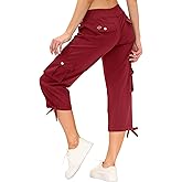 MoFiz Women's Cargo Capris Hiking Pants Lightweight Quick Dry Outdoor Athletic Travel Casual Loose Comfy Cute Pockets