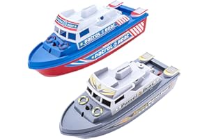 NEXTAKE Speed Boat Water Toy, Electric Patrol Boat Coast Guard Vessel Toy Police Speedboat Ship Model Toy Yacht Boat Bath Toy with Siren and Lights (Blue 1+Grey 1)