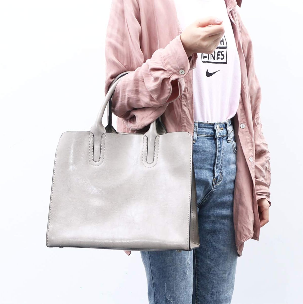 minimalist tote bag with pu handle