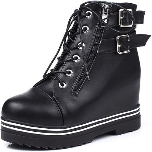 Amazon ヴォーグゾーン009 レディース 中ヒール ウェッジヒール ジッパー ラウンドトゥ ブーティーブーツ 21 5cm 黒い ブーツ ブーティ