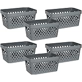 Glad Plastic Baskets for Organizing, Set of 6 | Pantry Storage for Under Counter, Linen Closet, and Bathroom | Nesting Shelf Bins with Handles, 1 Gallon, Grey
