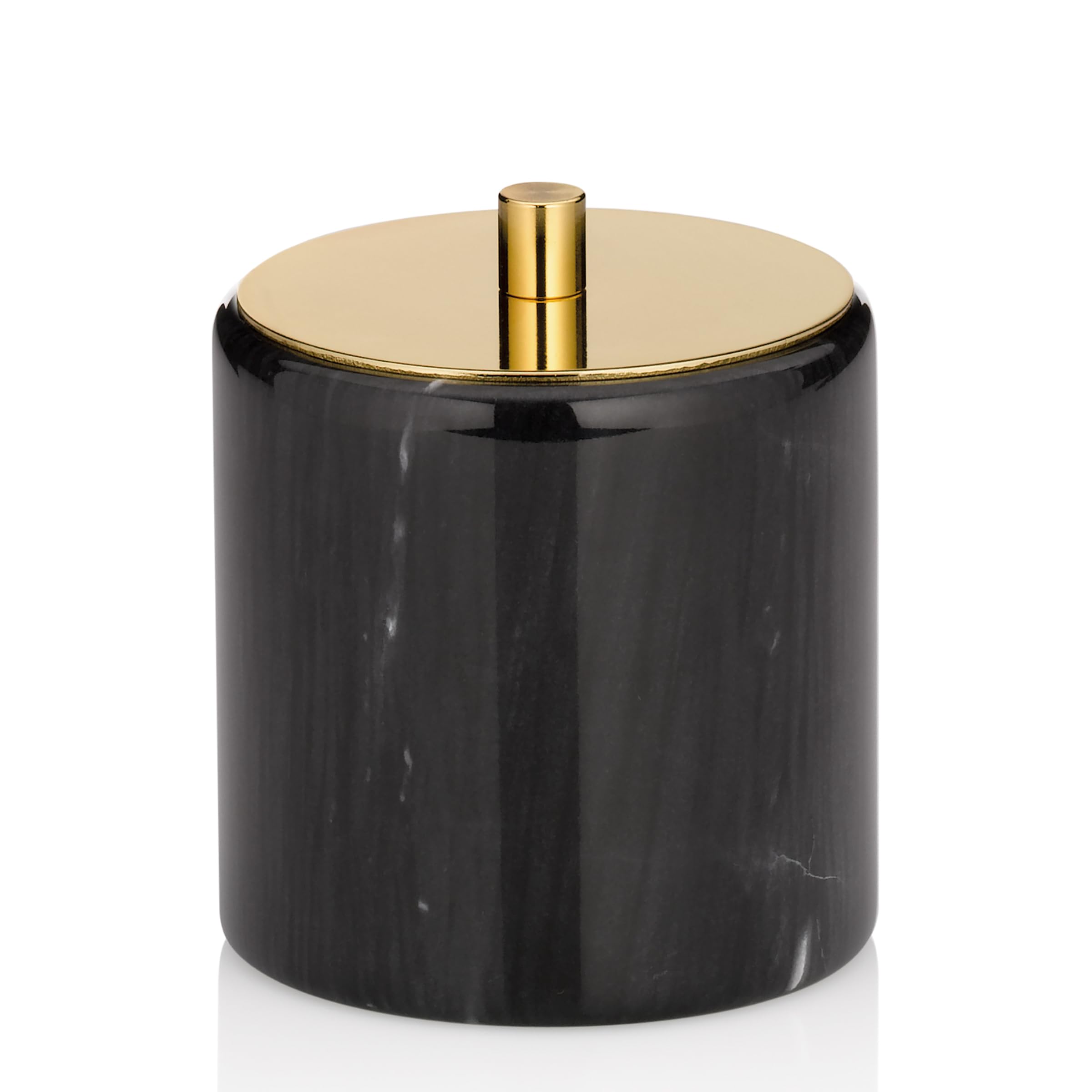 Kela 20015 Cotton Box with Lid, Marble/Stainless Steel, Diameter: 9.5 cm, Height: 11 cm, Liron, Black/Gold