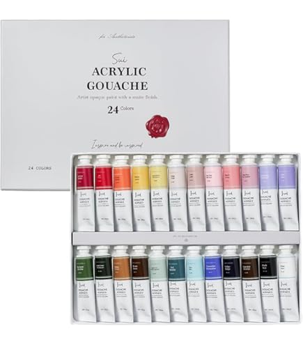Lefranc Bourgeois 301246 Study Gouache strong, lightfast, opaque colors- 5 colors Set of 80ml tube, Red, Blue, Yellow, Black & White