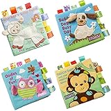 SPIEL Activity Fabric Soft Baby Cloth Books Crinkle Squeak Sound Sensory Interactive Educational Toys for Infants Toddlers Kids - 4 Packs Set