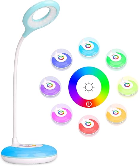 mafiti led desk lamp with color changing rgb base eye caring table lamp with 3 brightness levels touch control adjustable gooseneck touch sensor