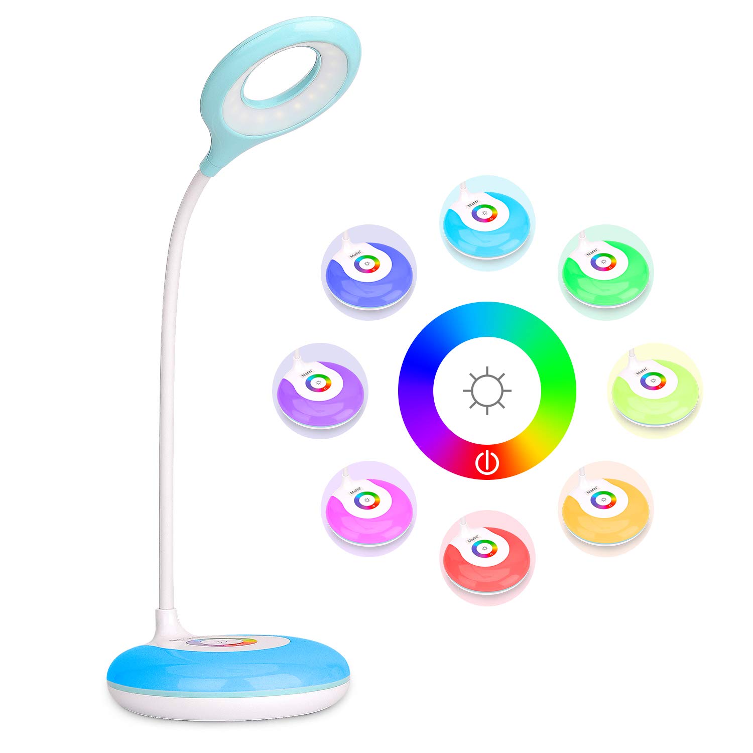 Photo 1 of mafiti LED Desk Lamp Cordless Rechargeable Battery Operated Table Light Adjustable Gooseneck Dimmable Touch Control Color Changing RGB Eye-Caring Base Night Light for Kids with USB Charging Cable