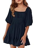 Girls Summer Dresses Square Neck Lantern Sleeve Tie