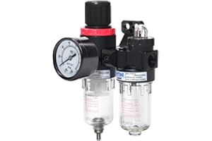 AIRTACDINGJU Compressed Air Filter Regulator Lubricator Combo, 1/4" NPT Airtac AFC20002T Water/Oil Trap Separator - Gauge(0-140 psi), Poly Bowl, Bracket，Semi-Auto Drain