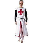 COSMAKER Mens Medieval Crusader Tunic Templar Knight Surcoat Renaissance Chivalric Warrior Hospitaller Knights Robe Halloween Costume Top (Small, Red)