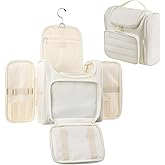 Outplea Waterproof Large Capacity Hanging Travel Toiletry Bag for Women, Portable Travel Organizer Kit for Full Sized Toiletries and Cosmestics, Spacious Makeup Bag with Swivel Hook, White
