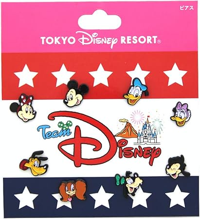 Amazon レトロデザイン チームdisney グッズ ピアス 8個 セット ミッキー ミニー 他 ディズニー アクセサリー アクセ ファッション 小物 リゾート限定 おもちゃ おもちゃ