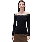 SUUKSESS Cloud Cashmere Women Lace Off Shoulder Long Sleeve Shirt Basic Knit Top