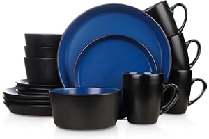 Stone Lain Albie 16-Piece Dinnerware Set Stoneware, Blue and Black