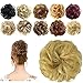 FESHFEN Messy Bun Hair Piece Hair Bun Scrunchies Synthetic Yellow & Bleach Blonde Wavy Curly Chignon Ponytail Hair Extensions Thick Updo Hairpieces for Women Girls 1PCS