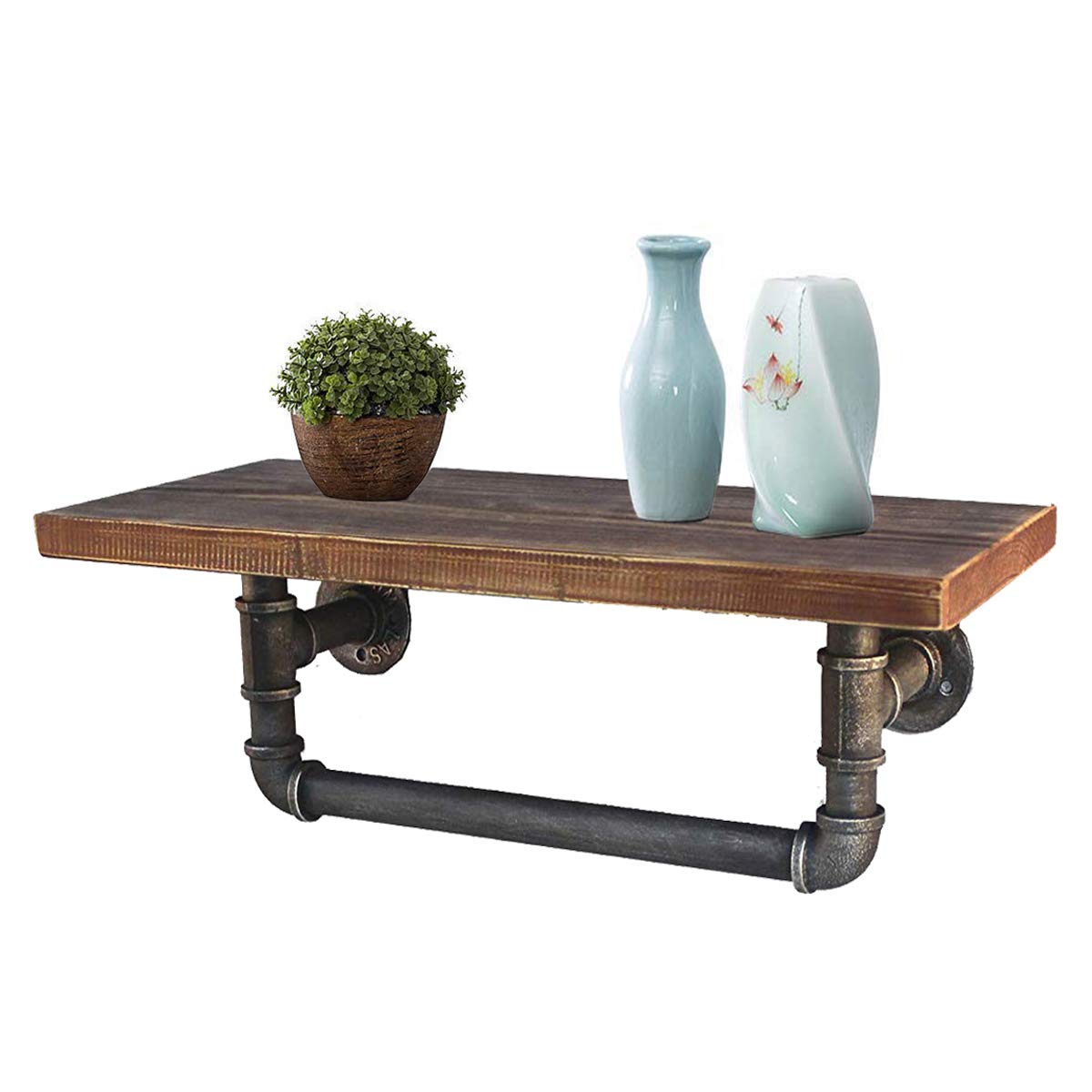 Diwhy 36 Inch Industrial Pipe Shelves,Wall Mounted Metal Pipe Wood