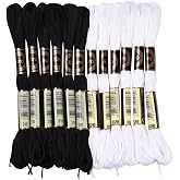 CABODYALS 12 Skeins 105 Yards Black White Embroidery Floss Thread for Craft | Variegated 6 Ply Cross Stitch Friendship Bracelet Bulk String Threads for Jewelry Making Bracelet Knitting Stitch Supply