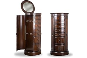 Hives and Honey Bailey Oval Standing Jewelry Armoire Cabinet, Jewelry Storage Organizer with Mirror Lid, Side Doors, 7 Drawers, Jewelry Chest, Jewelry Box for Necklaces, Earrings, Bracelets, Walnut