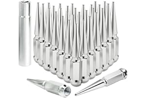 WSPXINBO 32PCS 9/16-18 Chrome Cone/Conical Bulge Seat Wheel Spike Lug Nuts with 1 Socket Key Compatible with Dodge 2005-2011 Dakota 2004-2009 Durango 2002-2013 Ram 1500 2500 3500 2006-2009 Chrysler Aspen