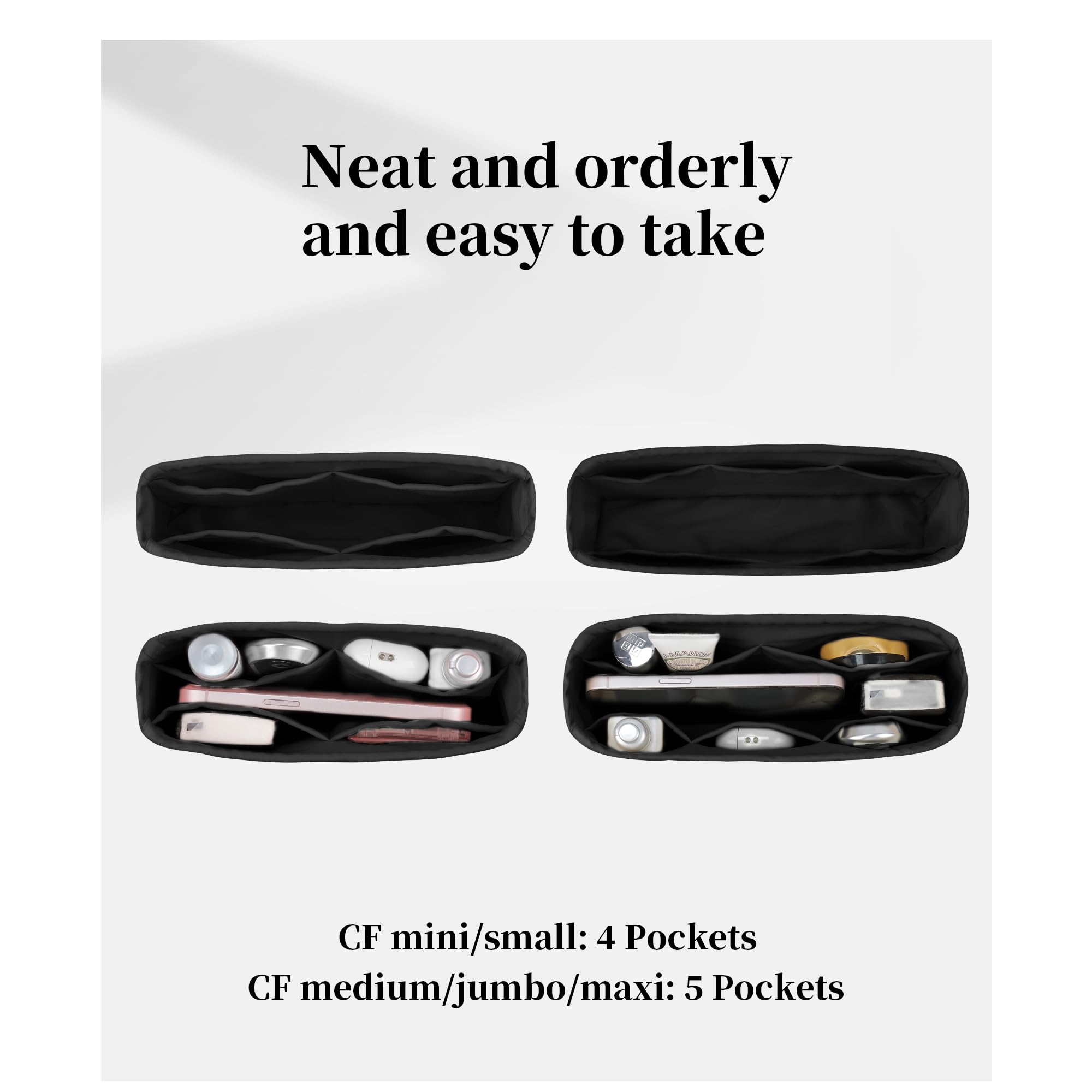 KINGS IN BAG Classic Bag Organizer Insert, Compatible with Chanel Classic Flap Mini 20, Lightweight Insert for Chanel Flap Bag (Black)