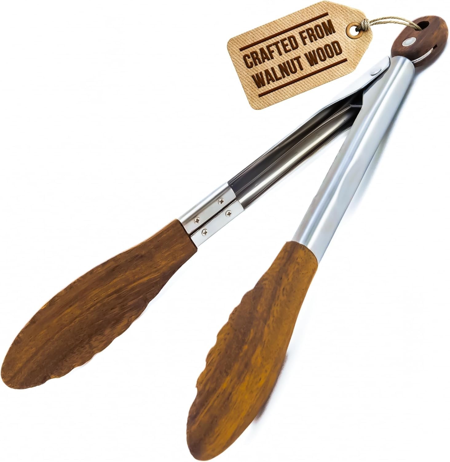 Photo 1 of Boxiki Kitchen Tongs for Cooking with Wooden Tips - Nonstick Cooking Tongs & Salad Tongs for Serving Food, Grilling, Cooking, BBQ and Tossing Salad - Made of Natural Walnut Wood, Size 12-inch