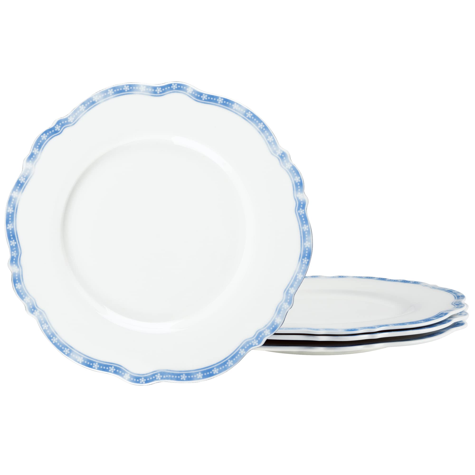 fanquare Dinner Plate Set of 4 with Blue Edge, Ceramic Appetizer Plates, 20.5cm Dessert Plates for Party, Home, Office