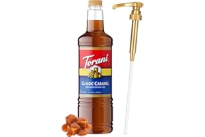Torani Classic Caramel Syrup 1 Liter Bottle with Pump – Premium Coffee Flavoring with Pure Cane Sugar, Natural Caramel Flavor for Lattes, Desserts, Cocktails & More