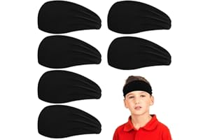 ONUPGO Kids Athletic Sweatbands - 6 PCS Sweat Absorbing Wicking Elastic Headbands for Soccer, Baseball and Sports (Black)
