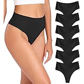 Wealurre Womens Underwear High Waisted Seamless Thongs for Women Breathable No Show Panties for Ladies 6 Pack