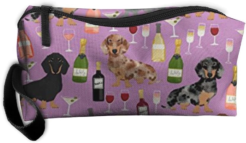 Fashion Dachshund Wine Canvas Travel Toiletry Organizer Pencil Case Hanging Householder Makeup Bag