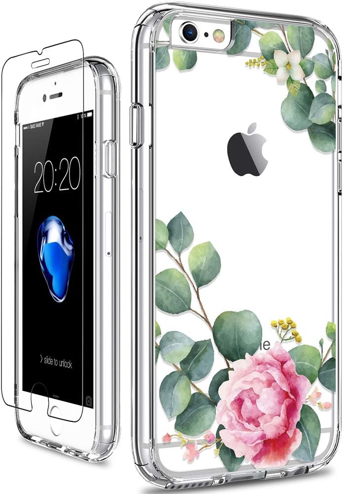 GiiKa iPhone 6 6s Case with Screen Protector, Clear Heavy Duty Protective Case Floral Girls Women Shockproof Hard PC Back Case with Slim TPU Bumper Cover Phone Case for iPhone 6s, Camellia