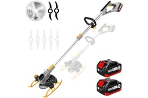 Weed Wacker Cordless - Battery Powered Weed Whacker Rechargeable 3 in 1 - Two 4.0 Ah Batteries, AGUTEGUTE Weed Whacker Cordless 20V Electric Grass Edger Trimmer with Blade and Charger (Two 4.0 Ah)