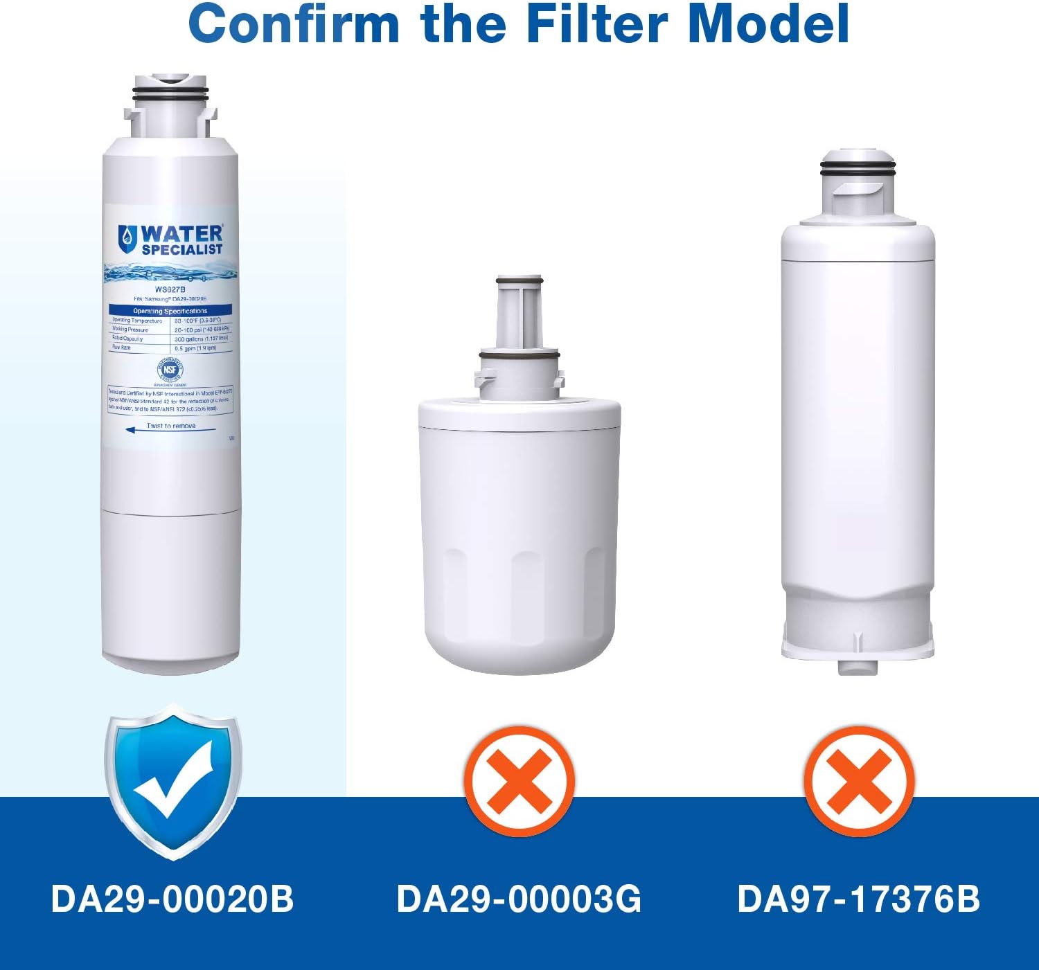 Waterspecialist DA29-00020B Refrigerator Water Filter, Replacement for Samsung HAF-CIN, HAF-CIN/EXP, DA29-00020A/B, DA97-08006A, DA2900020B, RF28HMEDBSR, RF4287HARS, 3 Filters, Package may vary: Home Improvement