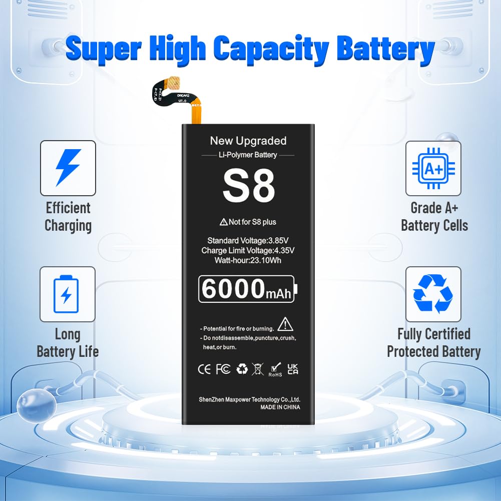 Galaxy S8 Battery, [Upgraded] 6000mAh High Capacity Li-Polymer EB-BG950ABE Replacement Battery for Samsung Galaxy S8 SM-G950 G950V G950A G950T G950P G950R4 with Screwdriver Tool Kit
