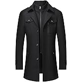 SOMTHRON Men's Wool Blend Trench Coat Slim fit Single Breasted Notch Lapel Winter Jacket Business Pea Coat Overcoat