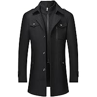 KTWOLEN Men's Wool Jacket Single Breasted Winter Coat with