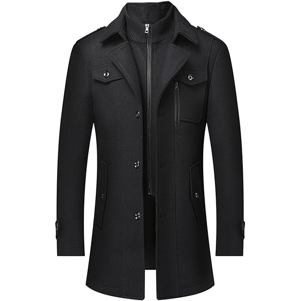 ZYTECO Men's Wool Blend Pea Coat Single Breasted Slim Fit Trench