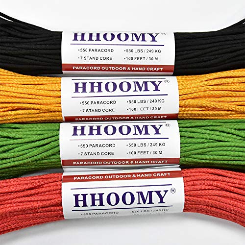 HomTop 550 Paracord 7 Strand Nylon Parachute Cord Outdoor Survival Rope – 100Feet Length 100% Nylon Mil-SPEC 550lbs Breaking Strength (Black)