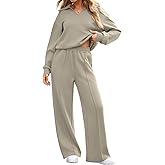 Aleumdr Womens 2 Piece Outfits Fall Lounge Set Sweatsuit Long Sleeve Tops Wide Leg Pants with Pockets Travel Outfit