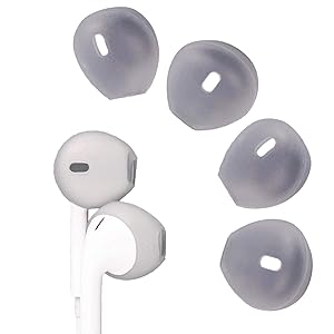 EKIND 4 Pieces Silicone Cover Tips for iPhone Earpods Replacement Ear Gels Buds Anti-Slip Silicone Soft Sport Earbud Tips Compatible for iPhone X/8/8 plus/7/7 plus/6s/6 plus/5s/5c/5 (Gray Clear)