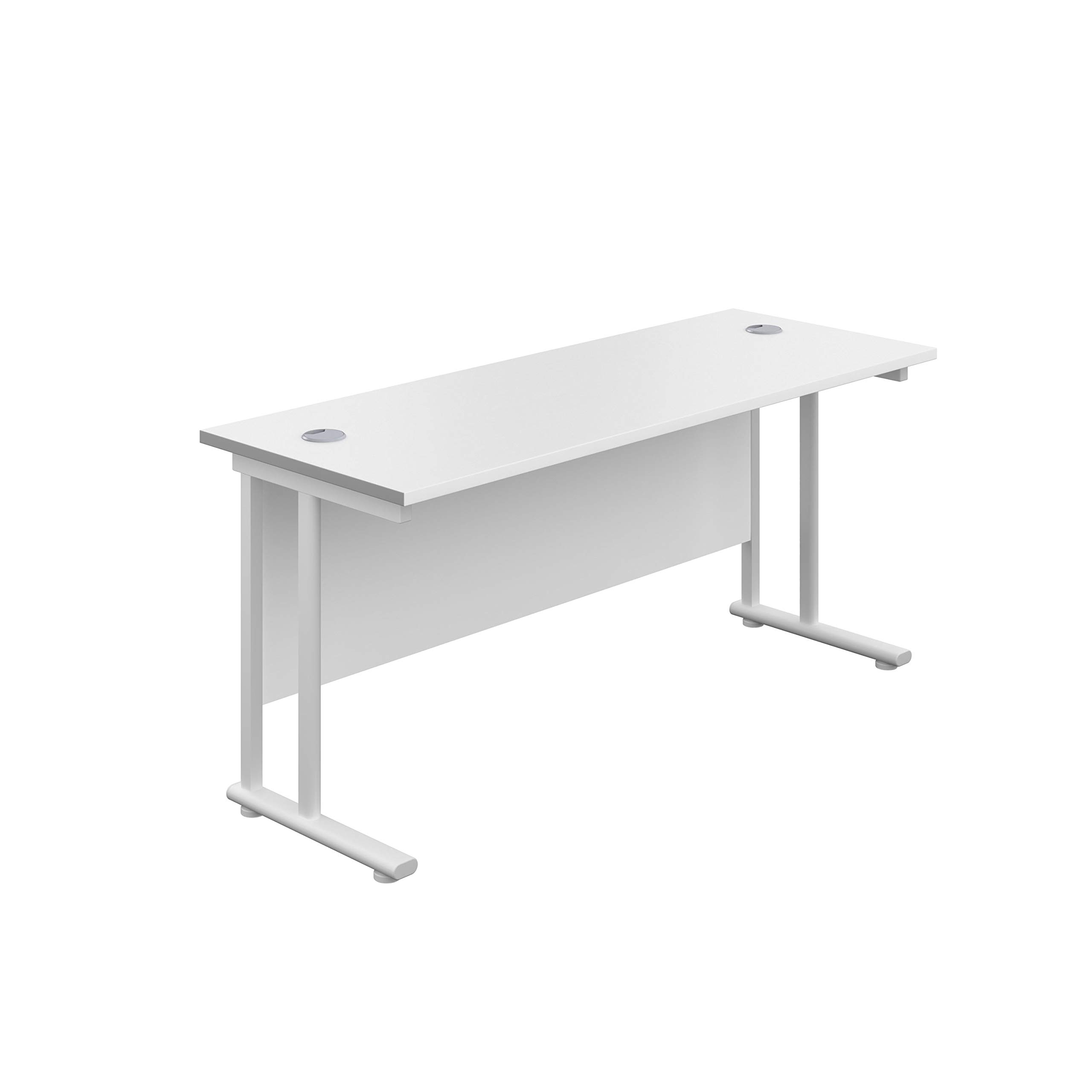 Office Hippo Heavy Duty Rectangular Cantilever Office Desk, Home Office Desk, Office Table, Integrated Cable Ports, PC Desk For Office or Home, 5 Yr Wty - White Frame/White Top, 160cm x 60cm
