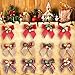 Feelmate 12 Pieces Christmas Tree Bows with Bells Mini Burlap Xmas Bowknot Christmas Ribbon Bows Mixed Foil Tie Ornaments Hanging Decorations