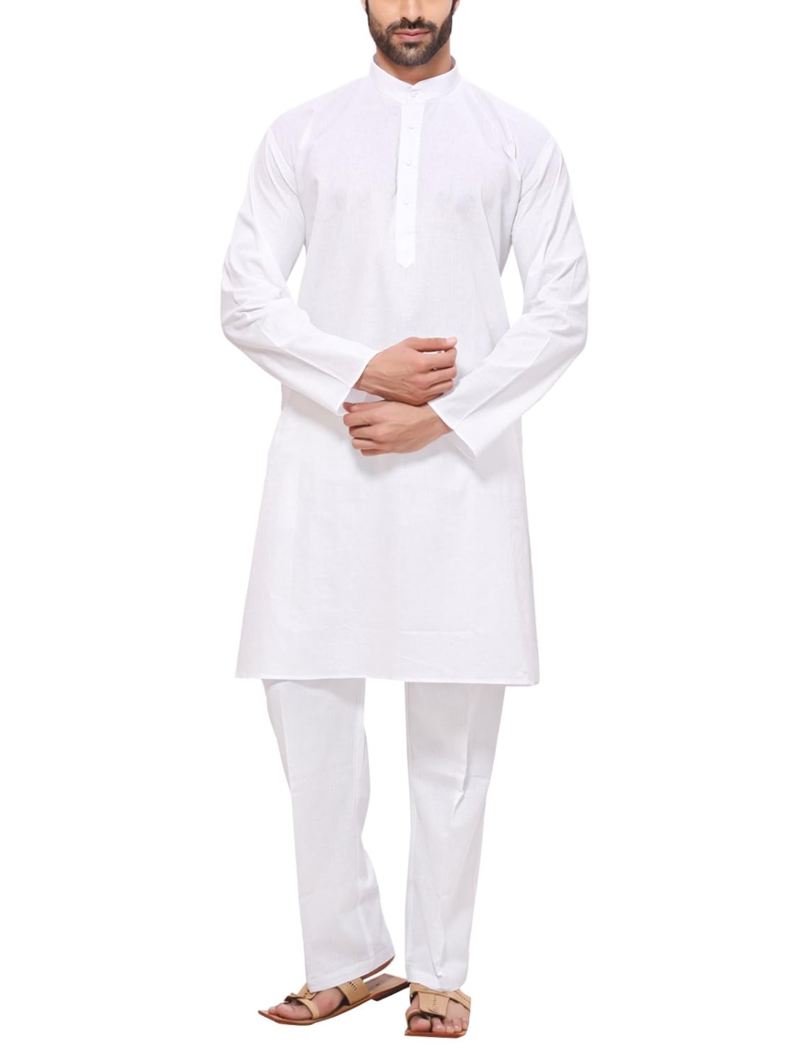 rg designers men's cotton plain white kurta pyjama