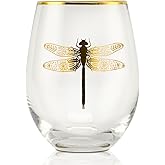 Onebttl Dragonfly Gifts for Women, 17OZ Stemless Wine Glass for Friends, Coworkers, Mom, Aunt, Grandma, Daughter on Birthday, Christmas, Gold
