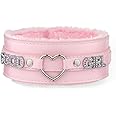 ADEMISHIA Pink Furry Heart O-ring Leather Choker Collar For Women, Handmade Punk Gothic Letter Necklace Adjustable Fashion Jewerly