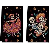 Artoid Mode Bones Day of The Dead Kitchen Towels Set of 2 18x26 Inch | Halloween Skeletons Dia de Muertos Mexican Hand & Dish Towels,Ultra Absorbent,Seasonal Farmhouse Decoration