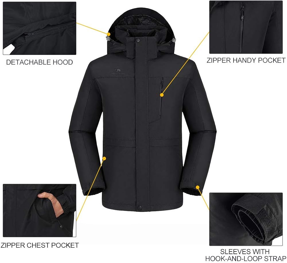 CAMEL CROWN Waterproof Ski Jacket for Men 3 in 1 Winter Jacket Windbreaker Snow Coat Parka for Hiking Snowboard: Clothing