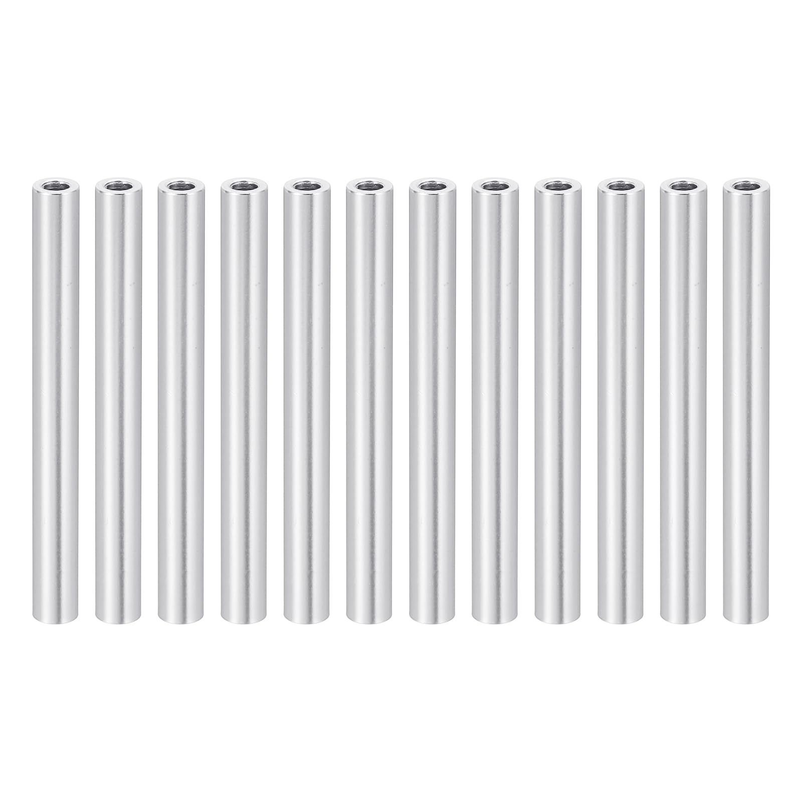 PATIKIL 12pcs M3 Metal Threaded Standoff Spacer Nuts, Round Aluminum Spacers Female Coupling Screws, 1/8" ID x 3/16" OD, Silver 3x5x50mm
