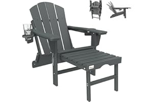 Mdeam Adirondack Chair & Folding Foot Stool - Waterproof HDPE Garden Chair & Lounger with Foldable & Sliding Foot Rest, Wide 